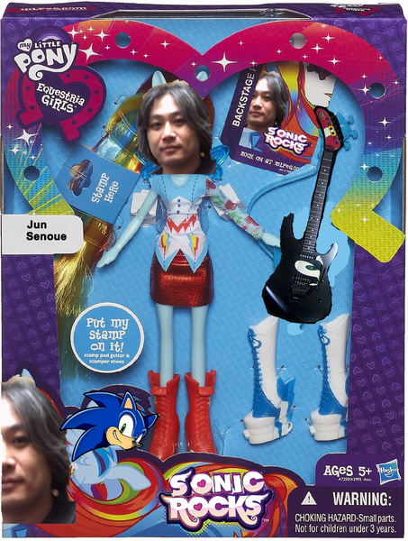 Size: 1135x1504 | Tagged: safe, derpibooru import, edit, rainbow dash, equestria girls, rainbow rocks, 1000 hours in ms paint, backstage pass, crossover, crush 40, doll, guitar, hasbro, hasbro logo, jun senoue, ms paint, photoshop, sonic the hedgehog, sonic the hedgehog (series), toy