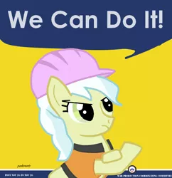 Size: 696x720 | Tagged: safe, derpibooru import, ambrosia, cindy block, earth pony, pony, female, hard hat, mare, rosie the riveter, solo