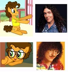 Size: 768x814 | Tagged: cheese sandwich, comparison, derpibooru import, glasses, pinkie pride, safe, weird al yankovic, younger