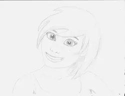 Size: 3300x2550 | Tagged: artist:dave, creepy, creepy grin, human, humanized, monochrome, pencil drawing, rainbow dash, safe, smiling, solo