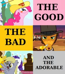 Size: 733x828 | Tagged: safe, derpibooru import, cheese sandwich, derpy hooves, pinkie pie, pegasus, pony, pinkie pride, female, mare, the good the bad and the ugly