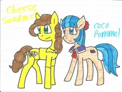 Size: 1219x926 | Tagged: artist:cmara, cheesecoco, cheese sandwich, coco pommel, crack shipping, derpibooru import, female, male, pinkie pride, rarity takes manehattan, safe, straight, traditional art