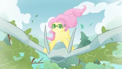 Size: 5801x3306 | Tagged: artist:v0w0, crossover, derpibooru import, fluttershy, flying, glider, goggles, mehve, nausicaa of the valley of the wind, safe, solo, studio ghibli