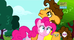 Size: 854x471 | Tagged: safe, derpibooru import, cheese sandwich, pinkie pie, pinkie pride, season 4, animated, cheesepie, cross-eyed, female, floppy ears, frown, hug, looking up, male, shipping, smiling, straight
