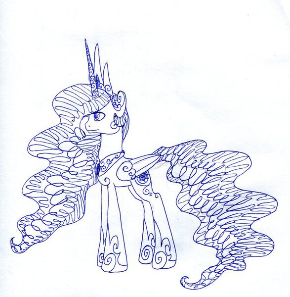 Size: 884x904 | Tagged: artist:azurushka, blue, derpibooru import, monochrome, princess celestia, safe, solo