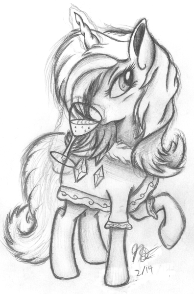 Size: 1120x1698 | Tagged: artist:ancientowl, bathrobe, clothes, derpibooru import, glass, magic, monochrome, rarity, robe, safe, solo, traditional art