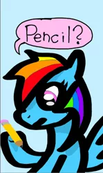 Size: 410x686 | Tagged: artist:bronyponyguy, derpibooru import, pencil, rainbow dash, safe, solo