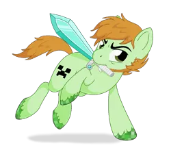 Size: 910x798 | Tagged: safe, artist:thegamblehorse, deleted from derpibooru, derpibooru import, earth pony, pony, achievement hunter, crossover, diamond sword, gavin free, male, minecraft, mouth hold, simple background, solo, stallion, sword, transparent background, unshorn fetlocks, weapon