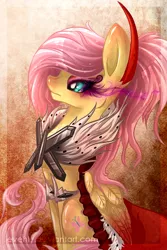 Size: 500x750 | Tagged: artist:evehly, corrupted, corrupted element of harmony, corrupted element of kindness, derpibooru import, fluttershy, queen fluttershy, safe, solo, sombra eyes, sombra's cape, sombra's horn, sombra's robe