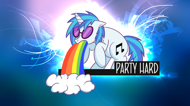 Size: 1920x1080 | Tagged: safe, artist:clockwork65, artist:wolferahm, derpibooru import, vinyl scratch, pony, unicorn, party hard, puking rainbows, rainbow barf, solo, vomiting, wallpaper