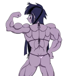 Size: 1128x1250 | Tagged: artist:advanceddefense, ass, back, bikini, clothes, commission, derpibooru import, female, fetish, human, humanized, muscle fetish, muscles, overdeveloped muscles, pony coloring, side-tie bikini, solo, solo female, suggestive, swimsuit, thong, thong swimsuit, twilight muscle, twilight sparkle, twilight unbound, werelight shine