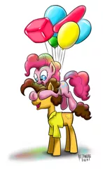 Size: 685x1165 | Tagged: safe, artist:vsabbath, derpibooru import, cheese sandwich, pinkie pie, pinkie pride, balloon, cheesepie, cute, female, floating, flying, male, open mouth, shipping, smiling, straight