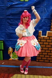 Size: 640x960 | Tagged: 2012, akicon, artist needed, clothes, convention, cosplay, derpibooru import, dress, gala dress, gloves, human, irl, irl human, photo, pinkie pie, safe, solo, super mario bros.