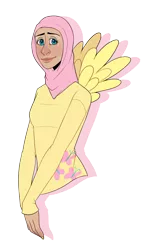 Size: 1012x1627 | Tagged: artist:rad-pax, derpibooru import, fluttershy, hijab, human, humanized, islam, islamashy, moderate dark skin, safe, solo, winged humanization