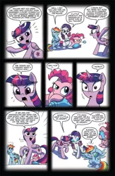 Size: 630x969 | Tagged: safe, artist:amy mebberson, derpibooru import, idw, applejack, fluttershy, pinkie pie, rainbow dash, rarity, twilight sparkle, twilight sparkle (alicorn), alicorn, earth pony, pegasus, pony, unicorn, spoiler:comic, spoiler:comic16, comic, female, idw advertisement, mane six, mare, official comic, preview, simple background, speech bubble, void, white background