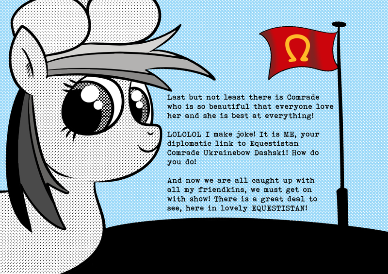 Size: 1024x722 | Tagged: artist:catfood-mcfly, communism, dashski-rides-again, derpibooru import, horseshoes, rainbow dash, safe, solo