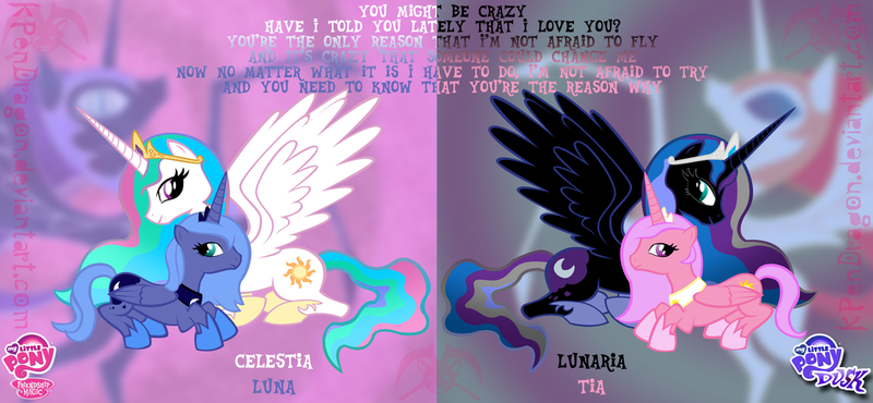 Size: 1024x474 | Tagged: safe, artist:kpendragon, derpibooru import, nightmare moon, nightmare star, princess celestia, princess luna, alicorn, pony, alternate universe, duality, pinklestia, role reversal, s1 luna