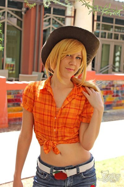 Size: 683x1024 | Tagged: safe, artist:nyunyucosplay, derpibooru import, applejack, human, belly button, cosplay, irl, irl human, photo, solo