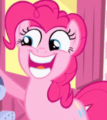 Size: 220x248 | Tagged: safe, derpibooru import, screencap, pinkie pie, pinkie pride, animated, faic, grin, huehuehue, loop, smiling, solo, watering can