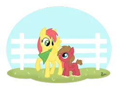 Size: 800x565 | Tagged: artist:thephoebster, brother and sister, derpibooru import, oc, oc:bismarck, oc:suncrisp, offspring, parent:big macintosh, parent:fluttershy, parents:fluttermac, safe, unofficial characters only