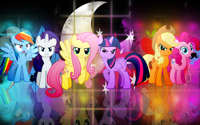 Size: 1680x1050 | Tagged: safe, artist:angrywildmango, derpibooru import, applejack, fluttershy, pinkie pie, rainbow dash, rarity, twilight sparkle, twilight sparkle (alicorn), alicorn, pony, cutie mark, mane six, reflection, vector, wallpaper