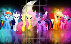 Size: 1680x1050 | Tagged: safe, artist:angrywildmango, derpibooru import, applejack, fluttershy, pinkie pie, rainbow dash, rarity, twilight sparkle, twilight sparkle (alicorn), alicorn, pony, cutie mark, mane six, reflection, vector, wallpaper