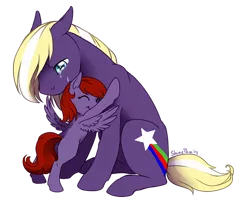 Size: 700x592 | Tagged: safe, artist:shinepawpony, derpibooru import, oc, unofficial characters only, earth pony, pegasus, pony, crying, father and daughter, female, filly, hug, male, mare, stallion