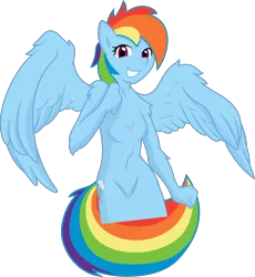 Size: 5000x5428 | Tagged: absurd resolution, anthro, artist:ambris, artist:fehlung, barbie doll anatomy, belly button, derpibooru import, fluffy, rainbow dash, safe, simple background, solo, transparent background