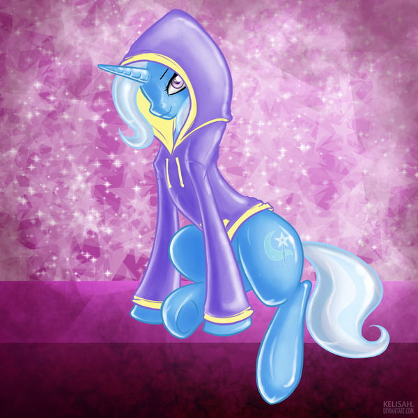 Size: 1280x1280 | Tagged: safe, artist:kelisah, derpibooru import, trixie, pony, unicorn, clothes, female, hoodie, mare, solo