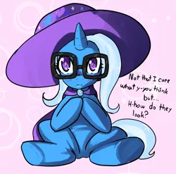 Size: 1280x1263 | Tagged: safe, artist:acharmingpony, derpibooru import, trixie, pony, unicorn, dialogue, female, glasses, mare, solo, tsundere