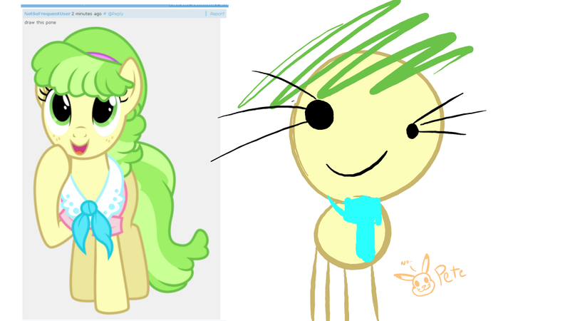 Size: 1280x720 | Tagged: safe, artist:pikapetey, derpibooru import, chickadee, ms. peachbottom, pony, left hand drawing, reply