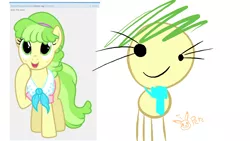 Size: 1280x720 | Tagged: safe, artist:pikapetey, derpibooru import, chickadee, ms. peachbottom, pony, left hand drawing, reply