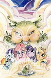 Size: 1257x1920 | Tagged: safe, artist:sararichard, derpibooru import, idw, applejack, fluttershy, pinkie pie, rainbow dash, rarity, twilight sparkle, cover, mane six