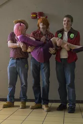 Size: 600x900 | Tagged: artist:ethan hellstrom, artist needed, big macintosh, carrying, cheerilee, cheerimac, cosplay, derpibooru import, female, human, irl, irl human, male, ohayocon, ohayocon 2014, photo, safe, shipping, straight