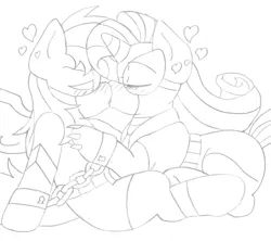 Size: 2392x2128 | Tagged: artist:blackbewhite2k7, batman, blushing, catwoman, cuffs, dc comics, derpibooru import, female, kissing, lesbian, monochrome, rainbow dash, raridash, rarity, safe, shipping, sketch, wingboner, wip