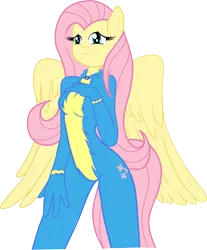 Size: 5575x6748 | Tagged: absurd resolution, anthro, artist:thedarknimbus, belly button, breasts, derpibooru import, female, fluttershy, solo, solo female, suggestive, wonderbolts uniform, wondershy