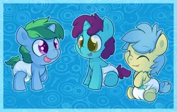 Size: 1280x811 | Tagged: safe, artist:cuddlehooves, derpibooru import, oc, oc:bonded friendship, oc:cobalt arrow, oc:vitriol ink, unofficial characters only, pony, baby, baby pony, cuddlehooves is trying to murder us, cute, diaper, foal, poofy diaper