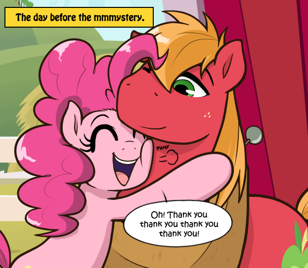 Size: 623x543 | Tagged: safe, artist:redhotkick, derpibooru import, big macintosh, pinkie pie, earth pony, pony, hug, male, pomf, stallion