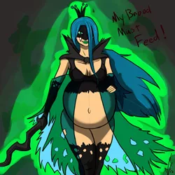Size: 900x900 | Tagged: artist:dragon-storm, belly button, breasts, derpibooru import, female, human, humanized, light skin, pregnant, queen chrysalis, solo, solo female, suggestive