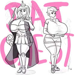 Size: 1024x1024 | Tagged: artist:dragon-storm, belly button, big breasts, breast expansion, breasts, busty princess cadance, busty scootaloo, derpibooru import, female, huge breasts, human, humanized, impossibly large breasts, princess cadance, scootaloo, suggestive
