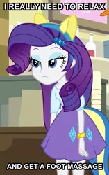 Size: 631x1005 | Tagged: safe, derpibooru import, rarity, equestria girls, foot massage, footrub, humanized, image macro, solo