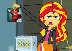 Size: 1016x720 | Tagged: safe, derpibooru import, sunset shimmer, android, equestria girls, dungeon keeper, ea, epic fail, exploitable meme, ios, meme, microtransactions, solo, sunset is disgusted