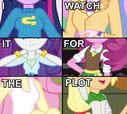 Size: 777x697 | Tagged: suggestive, derpibooru import, applejack, cheerilee, fluttershy, princess celestia, rarity, twilight sparkle, equestria girls, breasts, female, i watch it for the plot, image macro, plot, principal celestia