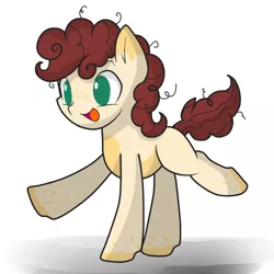 Size: 1000x1000 | Tagged: safe, artist:hikariviny, derpibooru import, oc, unofficial characters only, earth pony, pony, colt, freckles, male, messy mane, offspring, open mouth, parent:cheese sandwich, parent:pinkie pie, parents:cheesepie, raised hoof, raised leg, smiling, solo