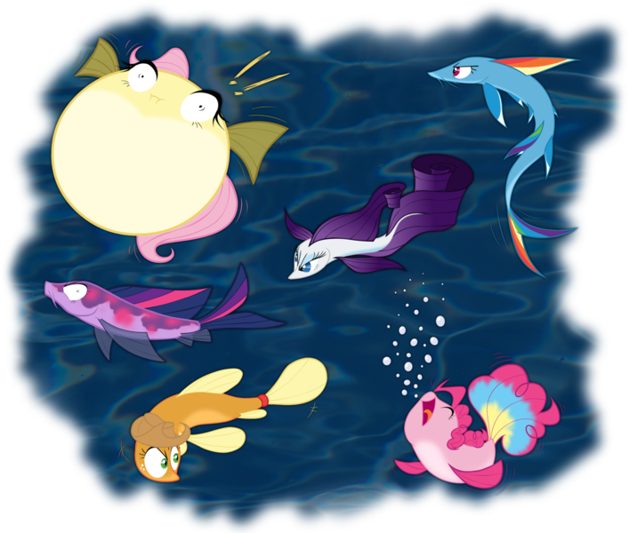 Size: 1600x1357 | Tagged: applejack, artist:grievousfan, betta, blowfish, catfish, cute, derpibooru import, female, fish, fishified, flutterfish, fluttershy, guppy, koi, mane six, pinkie pie, platy, puffer fish, rainbow dash, rainbow trout, rarifish, rarity, safe, siamese fighting fish, silver tipped shark, species swap, twilight sparkle, water