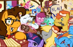 Size: 1400x910 | Tagged: safe, artist:kimi-the-sioux, derpibooru import, berry punch, berryshine, big macintosh, bon bon, bulk biceps, carrot cake, carrot top, cheese sandwich, cup cake, derpy hooves, doctor whooves, golden harvest, lyra heartstrings, octavia melody, pound cake, princess celestia, pumpkin cake, rainbow dash, sweetie drops, time turner, twilight sparkle, vinyl scratch, earth pony, pony, pinkie pride, three's a crowd, accordion, glasses, i love rocky road, ice cream, male, musical instrument, parody, rocky road, royal guard, stallion, weird al yankovic