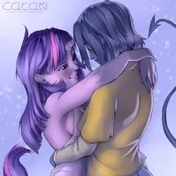 Size: 945x945 | Tagged: artist:cataki, clothes, crossover, crossover shipping, derpibooru import, female, horned humanization, human, humanized, kurt wagner, male, marvel, nightcrawler, pony coloring, safe, shipping, straight, tailed humanization, twilight sparkle, x-men