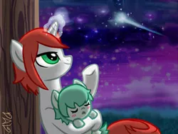 Size: 640x480 | Tagged: safe, artist:dal, derpibooru import, ponified, pony, unicorn, baby, baby pony, cute, foal, inazuma eleven, inazuma eleven go, kariya masaki, kiyama hiroto, magic, night, shooting star, sleeping