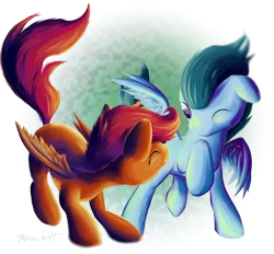 Size: 1945x1802 | Tagged: safe, artist:amura-of-jupiter, derpibooru import, rumble, scootaloo, pegasus, pony, .psd available, colt, eyes closed, female, filly, male, one eye closed, rumbloo, shipping, straight
