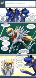 Size: 600x1307 | Tagged: safe, artist:johnjoseco, derpibooru import, derpy hooves, princess luna, pegasus, pony, ask gaming princess luna, gamer luna, bandage, bandaid, blushing, clothes, comic, crossover, epic derpy, eyes closed, facehoof, female, grin, headset, heart, joseco you magnificent bastard, mare, open mouth, reboot, scarf, smiling, sonic boom, sonic drama, sonic the hedgehog (series), speech bubble, spread wings, tumblr